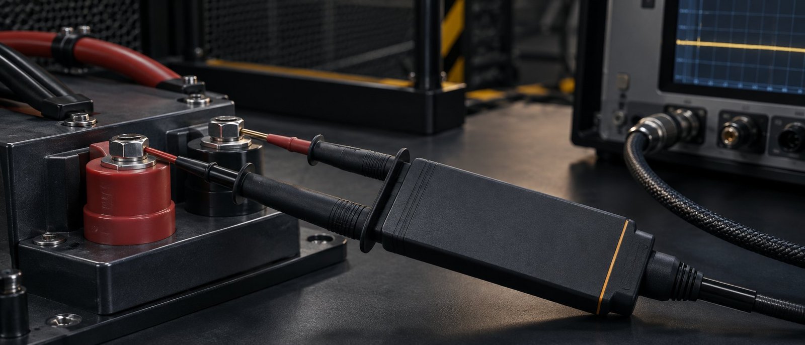 Differential probe measurement DC power supply ripple measurement on a 2250 V bidirectional supply bench