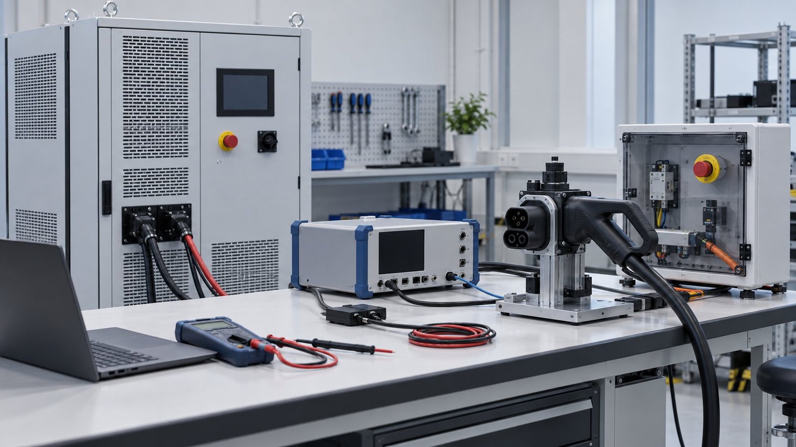 Two-Part EVSE Test Architecture ISO 15118-23 DC testing bench with protocol tester and bidirectional DC supply