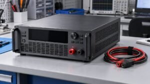 High-power bidirectional DC power supply chassis on a lab bench
