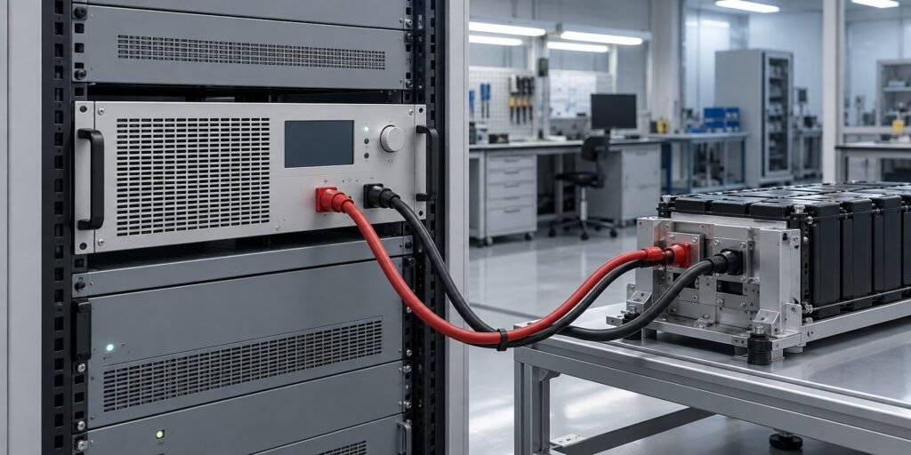 Bidirectional DC power supplies connected to a battery test system
