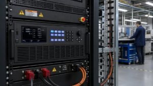 Regenerative dc electronic load rack mounted in an industrial power test lab