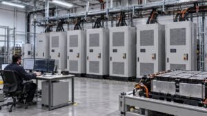 Megawatt bidirectional DC source sink cabinets forming a battery pack test bench
