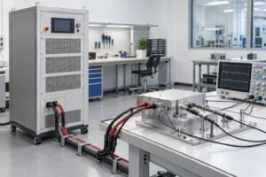 IEC 61000-4-29 DC power supply connected to a DC immunity test bench