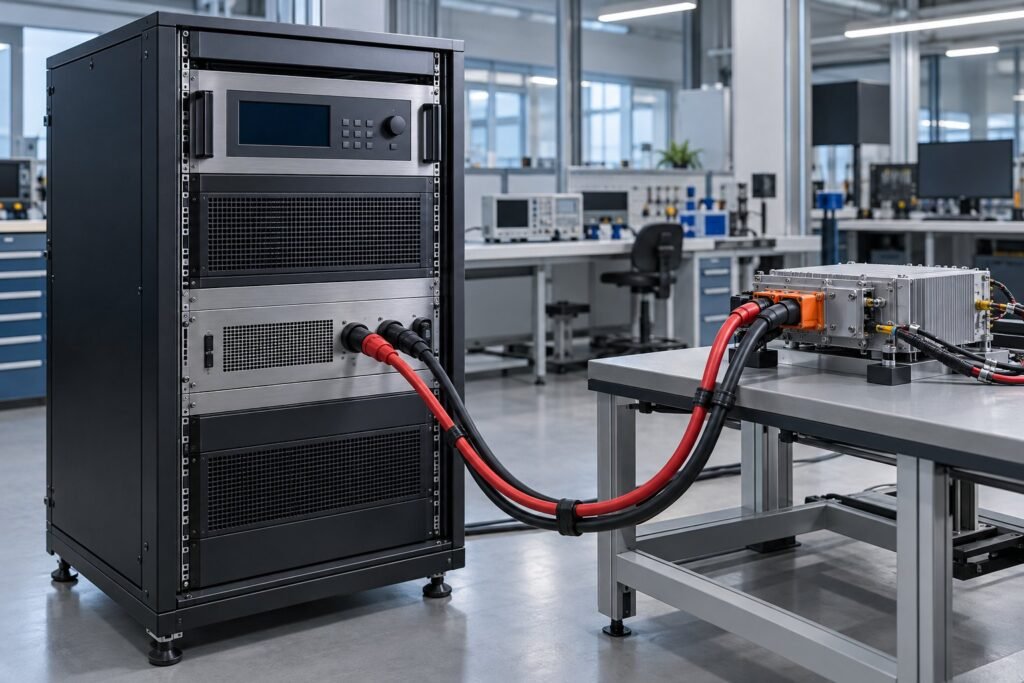 High voltage DC power supply in a power-electronics test rack