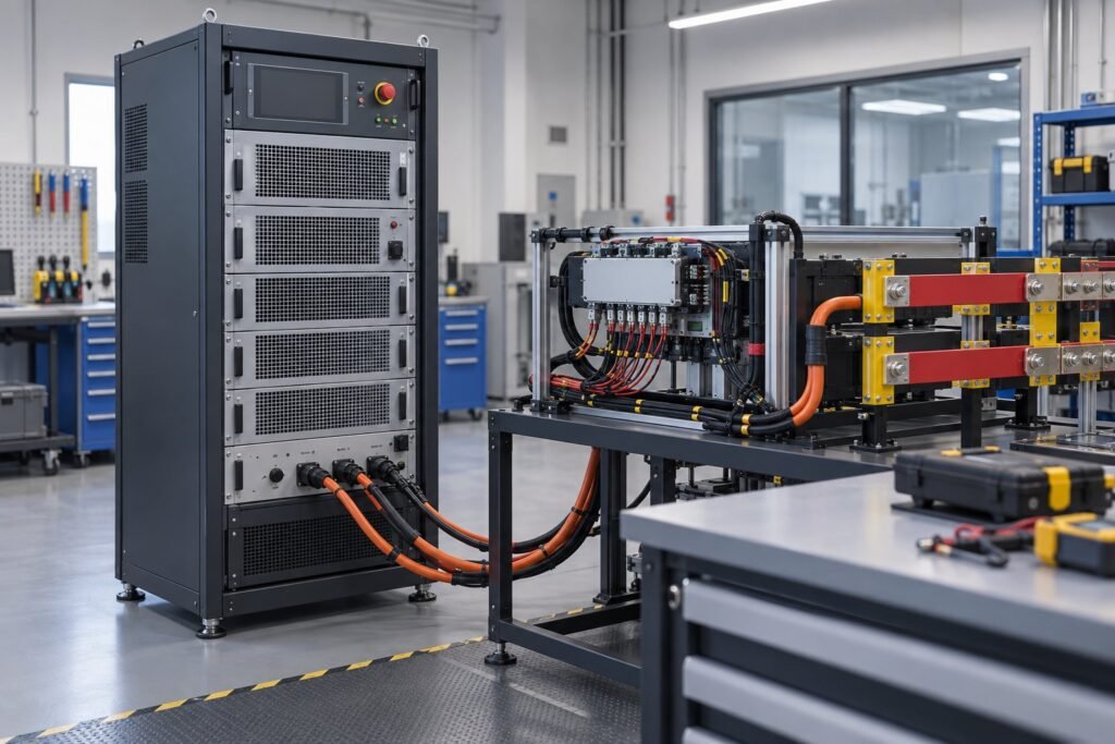 High-voltage test bench with a battery simulator for BMS testing