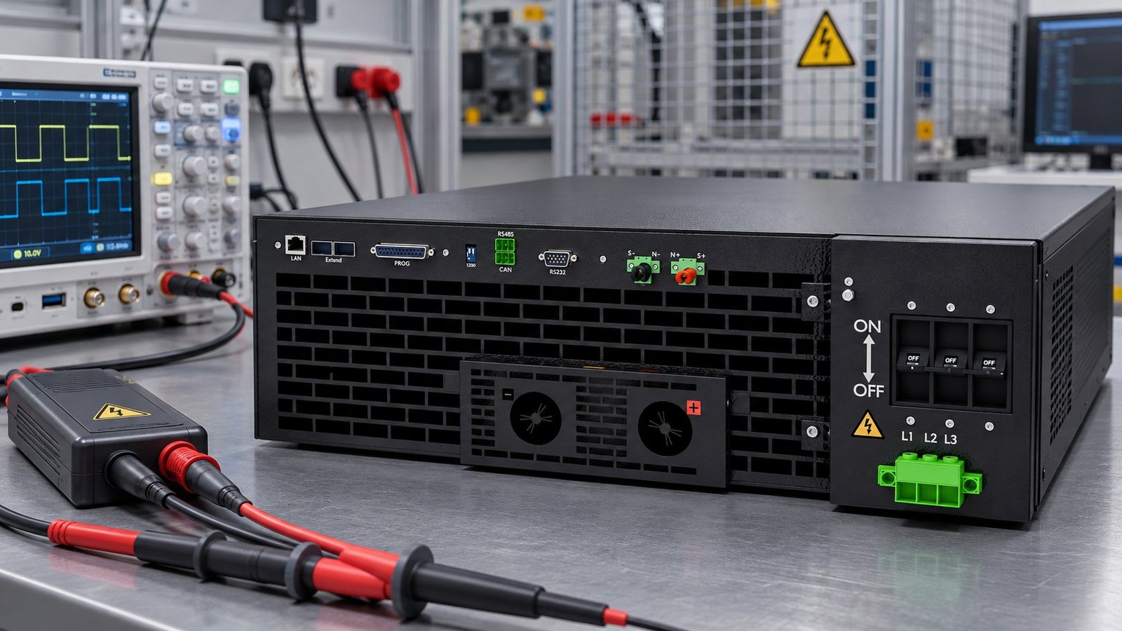 Rear-panel measurement setup Ultra Power supply rear connections for bidirectional battery simulator transient response testing